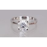 A SUPERB SINGLE STONE DIAMOND RING of 2.1CT, in 18ct white gold.