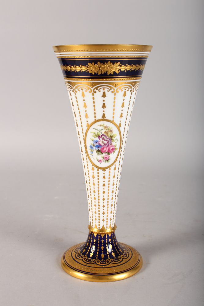 A GOOD SPODE COPELAND TAPERING VASE, rich blue and gilt decoration, painted with reverse panels of a - Image 3 of 6