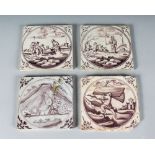 FOUR DUTCH SEPIA TILES, Circa. 1750, figures in a circle. 5ins square.