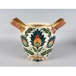 A LARGE ZSOLNAY PORCELAIN TWO HANDLED ISLAMIC VASE, CIRCA. 1920. 11ins high.