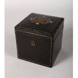 A NAPOLEON III SQUARE INLAID TEA CADDY. 5ins high.