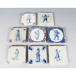 EIGHT DUTCH BLUE AND WHITE TILES, Circa. 1675-1775, decorated with figures. 5ins square.