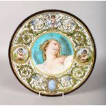 A LEON PARVILLE (1830-1885) MAJOLICA CIRCULR DISH, CIRCA. 1860. Signed by B. MOLLOTT. 12ins