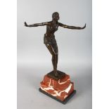 AFTER D. H. CHIPARUS A BRONZE EXOTIC DANCER. Signed, on a marble base. 19ins high overall.