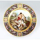 A VIENNA CIRCULAR PLATE, "Liebeswerbung", classical painted scene with gilt and enamel border.