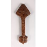AN 18TH CENTURY CARVED WOOD CELTIC CROSS. 10ins high.