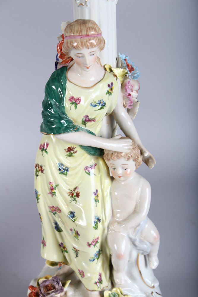 A LARGE PAIR OF MEISSEN DESIGN SEVEN LIGHT ENCRUSTED CANDELABRA, the stems with classical young - Image 3 of 6