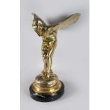 AFTER CHARLES SYKES A LARGE GOLD PLATED ROLLS ROYCE FIGURE on a marble base. 31ins high.