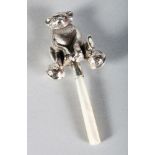 A .925 NOVELTY SILVER AND MOTHER-OF-PEARL RATTLE.