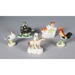 FIVE SMALL STAFFORDSHIRE FIGURES, HORSE, FOX, BOAR, HEN AND COCKEREL. 3ins and 3.5ins high.