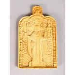 A GOOD EUROPEAN CARVED IVORY TABLET "PAX". 5ins x 3ins.