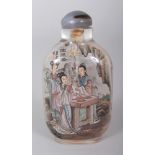 A GOOD QUALITY CHINESE INTERIOR PAINTED SNUFF BOTTLE & STOPPER, 3.25in high.