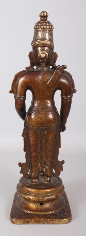 A LARGE 20TH CENTURY INDIAN BRONZE FIGURE OF RAMA, standing on a circular stepped plinth, 17in - Image 3 of 7