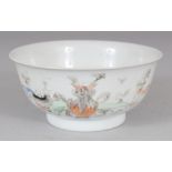 A SMALL 19TH CENTURY CHINESE FAMILLE ROSE PORCELAIN BOWL, painted with a variety of objects, 4.5in