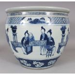 A LARGE 19TH CENTURY CHINESE PORCELAIN JARDINIERE, painted with an unusual continuous scene of