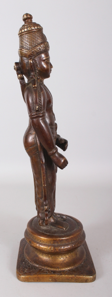 A LARGE 20TH CENTURY INDIAN BRONZE FIGURE OF RAMA, standing on a circular stepped plinth, 17in - Image 4 of 7