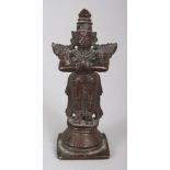 A SMALL 19TH CENTURY SOUTH INDIAN BRONZE FIGURE OF GARUDA, standing on a lotus plinth, 3.5in high.