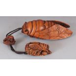 A SIGNED GOOD QUALITY JAPANESE ONE CASE BOXWOOD INRO, the inro carved in the form of a cicada, the