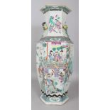 A LARGE 19TH CENTURY CHINESE HEXAGONAL SECTION FAMILLE ROSE PORCELAIN VASE, painted with an