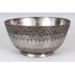 A 19TH CENTURY PERSIAN SILVERED METAL BOWL, 7.25in diameter & 3.7in high.