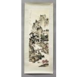 A CHINESE SCROLL PICTURE ON PAPER, in the manner of Lu Xiaoman, depicting a mountainous river