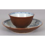 AN 18TH CENTURY CHINESE BLUE & WHITE BATAVIAN WARE NANKING CARGO PORCELAIN TEABOWL & SAUCER, each