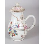 ANOTHER 18TH CENTURY CHINESE QIANLONG PERIOD SPARROW BEAK PORCELAIN JUG & COVER, with famille rose