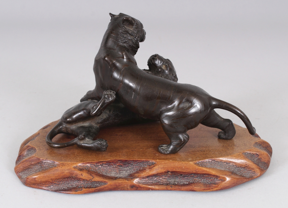 A GOOD QUALITY SIGNED JAPANESE MEIJI PERIOD BRONZE MODEL OF TWO FIGHTING TIGERS, together with a - Image 3 of 8