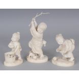 A GROUP OF THREE FINE QUALITY SIGNED JAPANESE MEIJI PERIOD TOKYO SCHOOL IVORY OKIMONOS OF