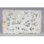 A CHINESE WHITE JADE-LIKE RECTANGULAR PLAQUE, with pierced decoration of Golden Pheasants and lotus,