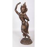 A LARGE 19TH/20TH CENTURY INDIAN BRONZE FIGURE OF PARVATI, standing in a posture of dance on a lotus