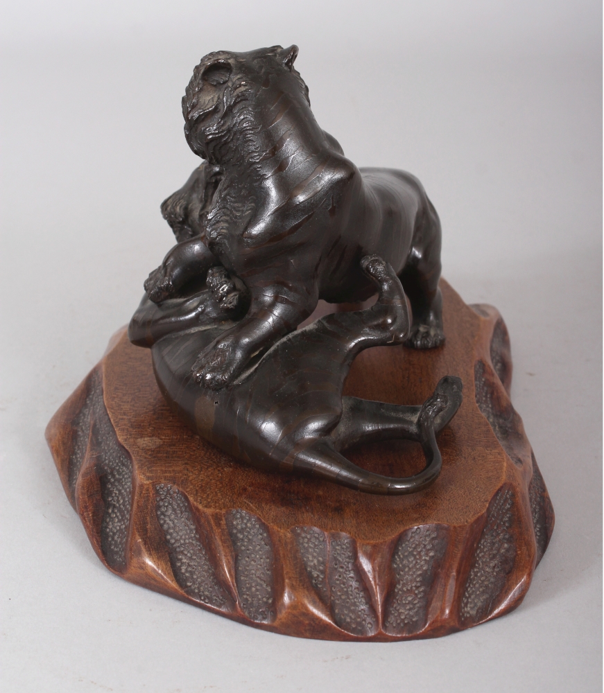 A GOOD QUALITY SIGNED JAPANESE MEIJI PERIOD BRONZE MODEL OF TWO FIGHTING TIGERS, together with a - Image 4 of 8