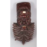 A 19TH/20TH CENTURY CHINESE BONE INLAID CARVED HARDWOOD HEAD OF ZHONG KUI, the bearded ghost catcher