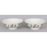 A PAIR OF CHINESE FAMILLE ROSE PORCELAIN BOWLS, each decorated with insects and floral sprays,