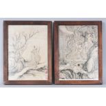 A PAIR OF FRAMED CHINESE PRINTS OF SAGES, the frames 12.9in x 9.5in.