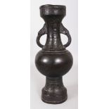 A GOOD LARGE YUAN/MING DYNASTY BRONZE VASE, with bands of archaic decoration and with Buddhistic