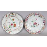 TWO 18TH CENTURY CHINESE FAMILLE ROSE PORCELAIN PLATES, 8.75in & 9in diameter. (2)