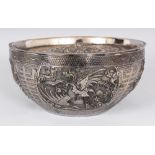 AN UNUSUAL GOOD QUALITY CHINA STRAITS SILVER-METAL BOWL & COVER, weighing approx 815gm, the cover