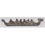 A CHINESE BRONZE MODEL OF A DRAGON BOAT, containing six boys, the base with a six-character Qianlong