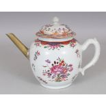 ANOTHER 18TH CENTURY CHINESE QIANLONG PERIOD FAMILLE ROSE PORCELAIN TEAPOT & COVER, painted with