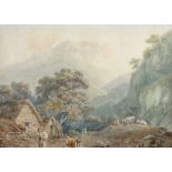 Nicholas Pocock (1740-1821) British. "Nr Tan-Y-Blch, Cards, 1797", A Landscape with Figures and