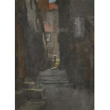 Circle of Cecil Aldin (1870-1935) British. Study of an Alleyway in the Dark, Pastel, 12" x 9".