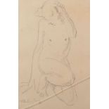 20th Century English School. Study of a Naked Lady Kneeling, Pencil, Indistinctly Signed and