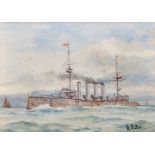 W... Sutton (19th-20th Century) British. A Destroyer in Full Steam Ahead, Watercolour, Signed, 4.75"