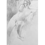 20th Century English School. Study of a Naked Lady Reclining on a Sofa, Pencil, Unframed, 11.25" x