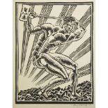 Harry Aaron Kernoff (1900-1974) Irish. A Classical Naked Figure with an Axe, Woodblock Print, Signed