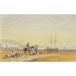 Attributed to David Cox (1783-1859) British. A Beach Scene with Figures Unloading the Catch,