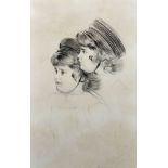 Paul Cesar Helleu (1859-1927) French. A Head Study of Two Young Girls, wearing Black Hats,