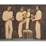 Manolo L... Linas (20th Century) South American. Three Musicians, Watercolour and Pencil, Signed,