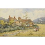 Will Anderson (? - c.1895) British. Figures by a Cottage, Watercolour, Signed, Unframed, 6.25" x